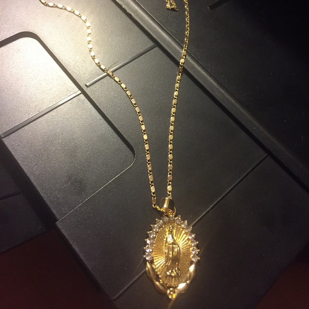 14k rose gold Mary charm and necklace